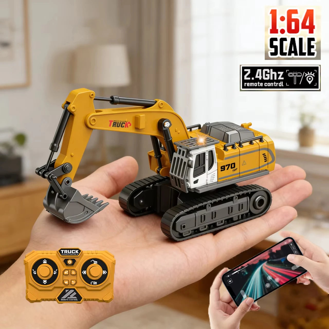 Excavadora Teledirigida Miniatura de Aleación Escala 1:64