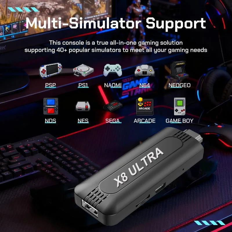 M15 X8ULTRA 4K Game Stick 128G Consola de Videojuegos con Más de 5000 Juegos Clásicos Arcade, Controles Inalámbricos Dobles, HD, para 2 Jugadores