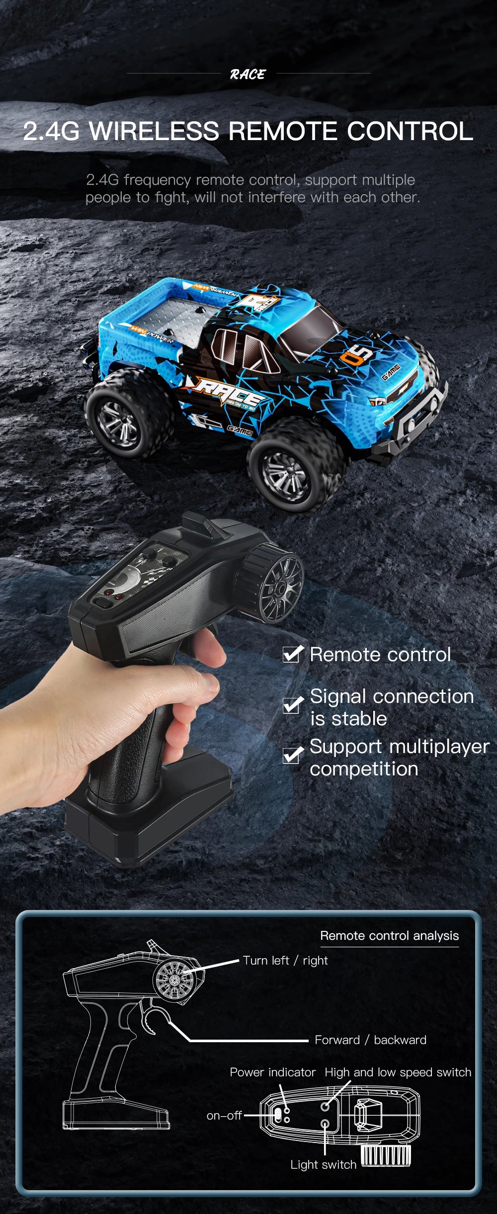Coche RC ZWN Aleación Todoterreno 1:20 con Luz LED Control Remoto