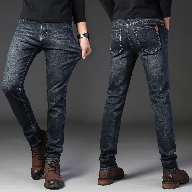 Pantalones Vaqueros Coreanos para Hombre, Elásticos, Ajuste Regular