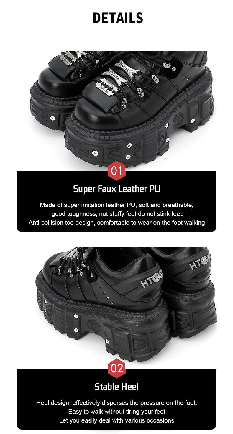 2026 nuevo estilo Punk zapatos de mujer con cordones altura del tacón 6CM zapatos de plataforma mujer gótico tobillo Rock botas decoración de Metal zapatillas de deporte para mujer
