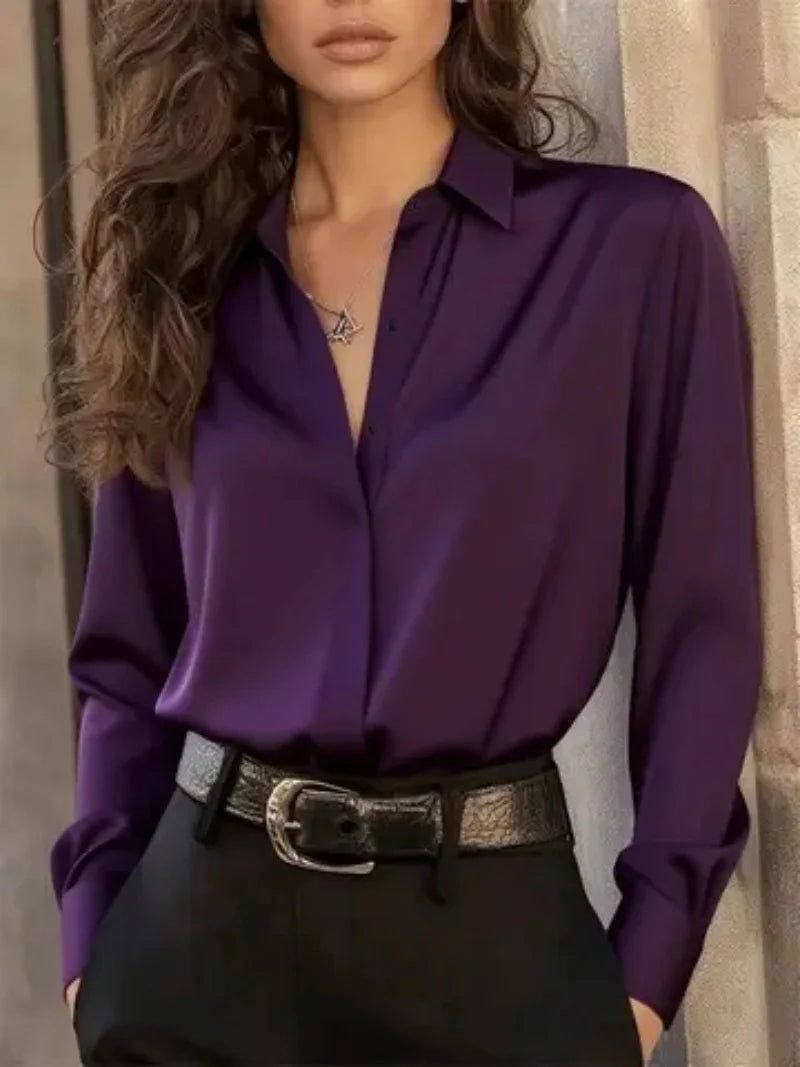 Blusa de Manga Larga con Botones, Estilo Oficina
