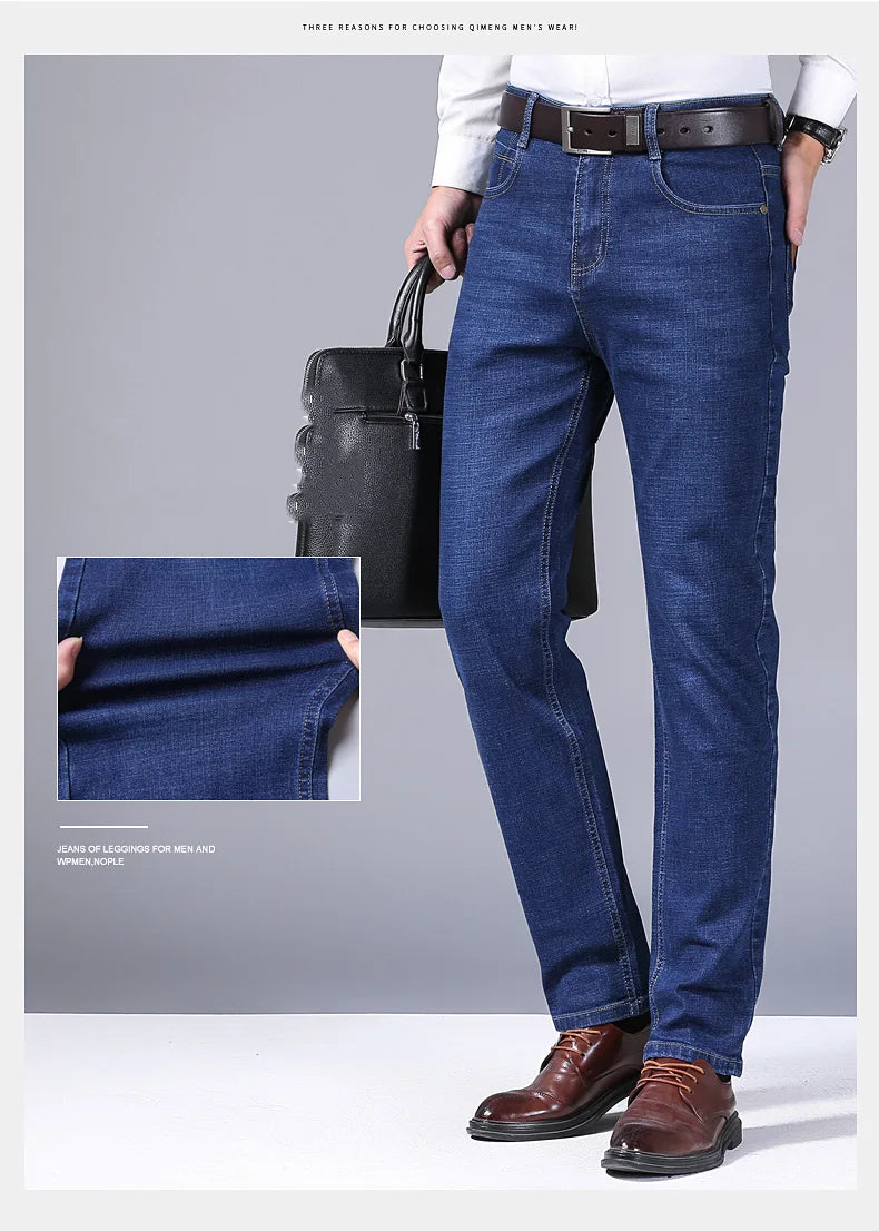 Pantalones Vaqueros Rectos para Hombre, Ajustados Elásticos, Negocios