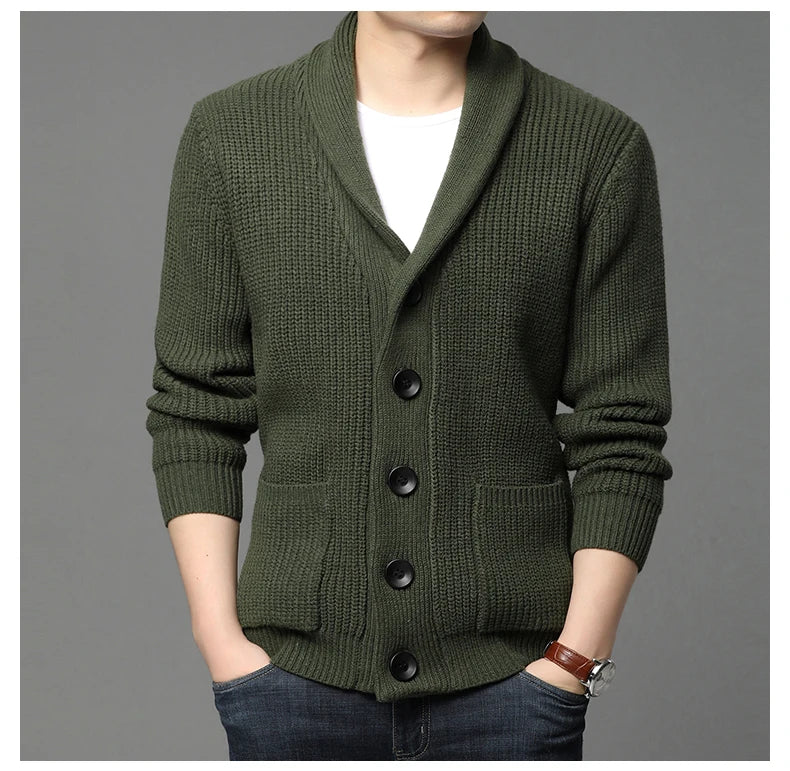 Suéter grueso de lana de gama alta para hombre, Chaqueta de punto de Cable, abrigos casuales, marca de moda coreana, otoño, invierno, 2021
