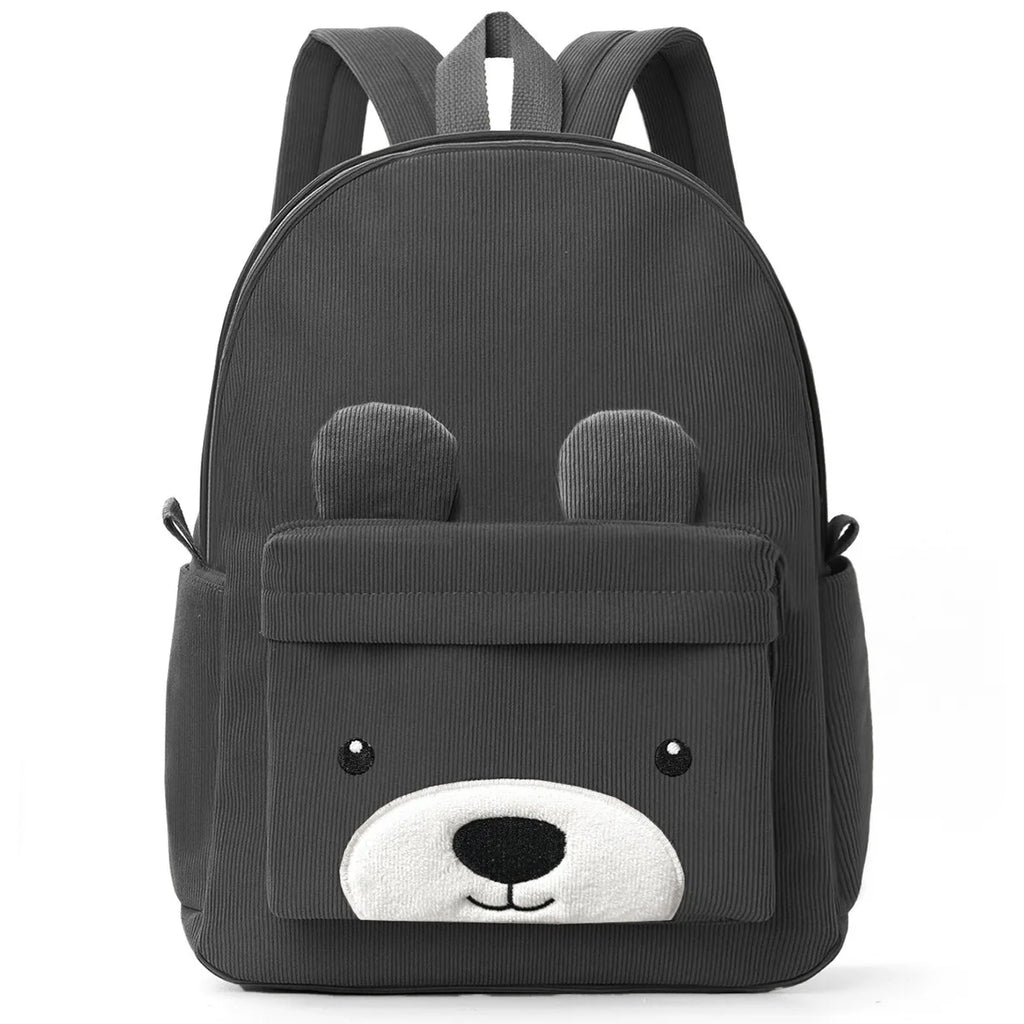 Mochila Infantil de Pana, Mochila Escolar Primaria, Mochila Casual de Moda con Diseño de Oso, Mochila de Gran Capacidad