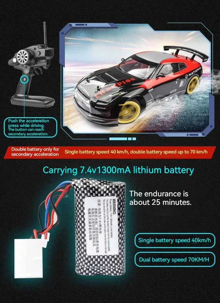 1:10 4wd 70 km/h Rc Drift Car ruedas a la deriva anticolisión todoterreno coches de carreras Rc todoterreno 4 × 4 juguetes Rc Drift Car de gran velocidad