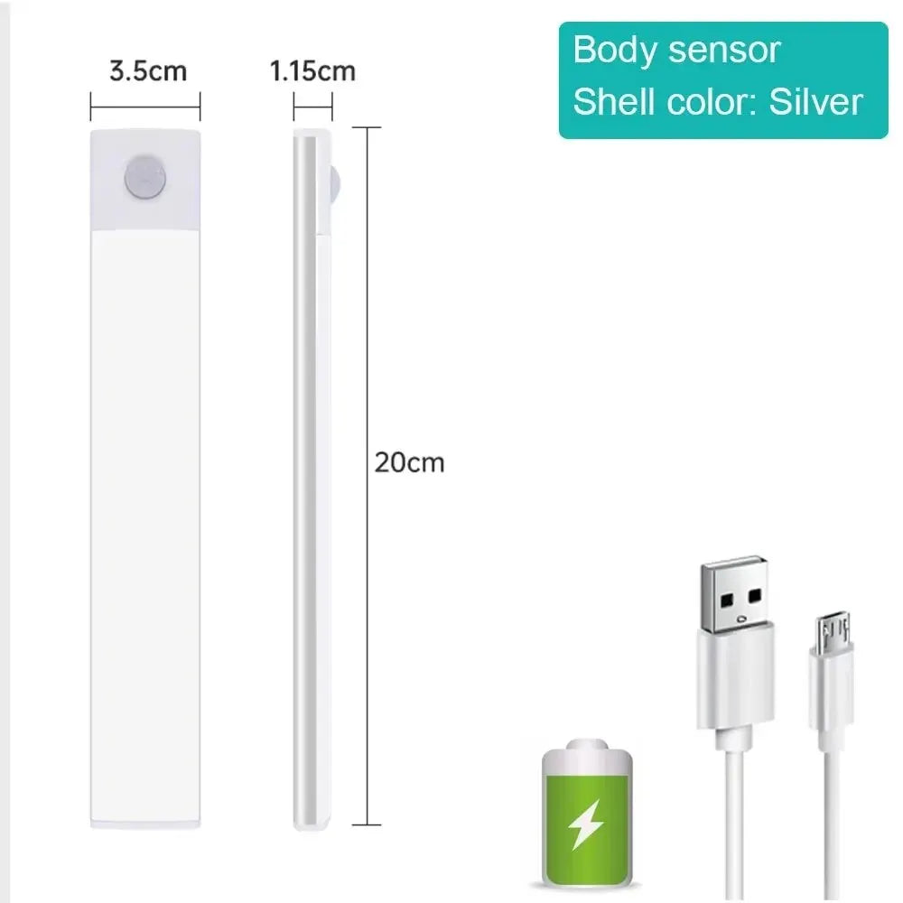 Luz Nocturna con Sensor de Movimiento USB, 3 Colores para Dormitorio y Armario