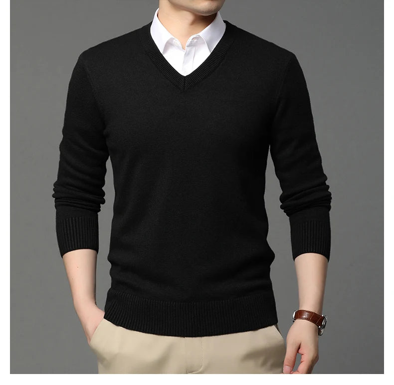 Suéter de Punto con Cuello en V para Hombre – Otoño Invierno