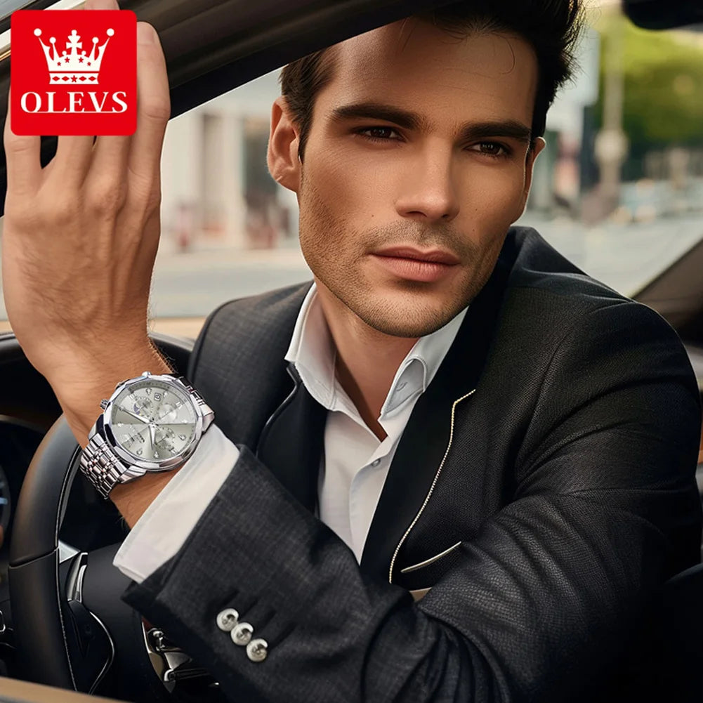 Reloj OLEVS 3670 Cronógrafo para Hombre Fase Lunar Resistente al Agua