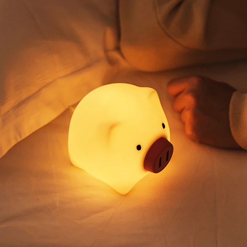 Linda luz nocturna de cerdo para mascotas, lámpara de noche de silicona recargable, cálida, temporizada, decoración de habitación, regalo de luz nocturna para niños