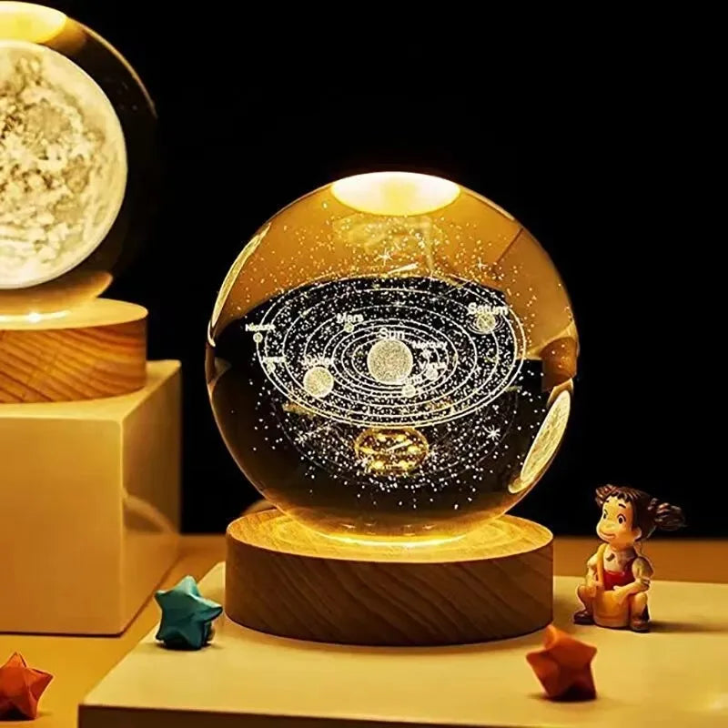 Bola de Cristal 3D Luz Nocturna Sistema Solar Grabado con Láser