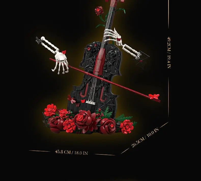 Set de Bloques de Construcción de Violín con Corona de Rosas y Cruz de la Serie Noche Gótica, Modelo MOC, Juguete de Ensamblaje, Adorno de Escritorio, Regalo de Cumpleaños