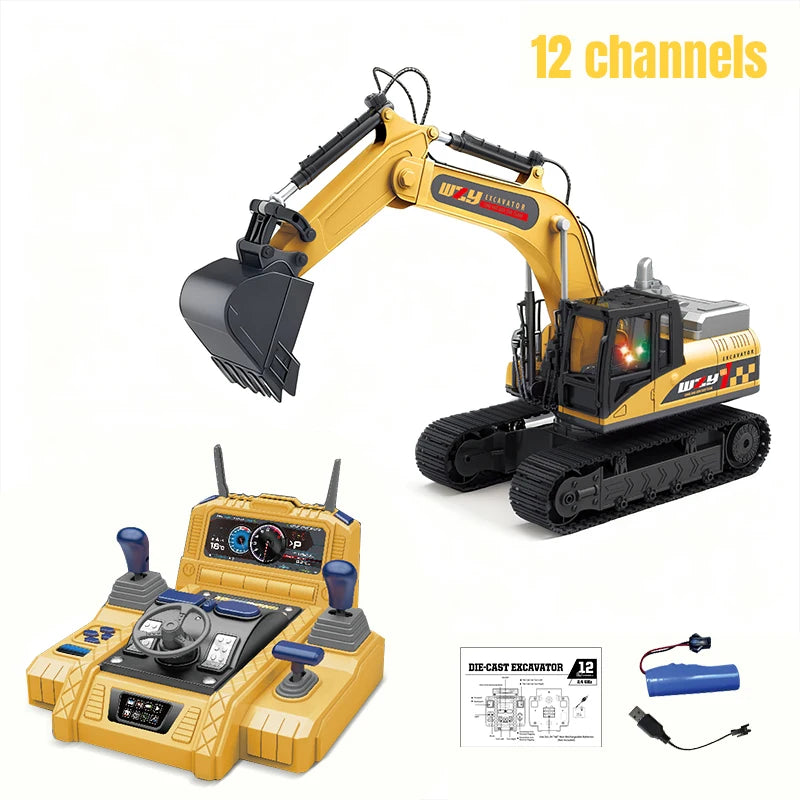 Coche RC 12/13/15Ch, excavadora de aleación, vehículo de ingeniería para niños, juguete, volante de suelo, coches de control remoto, juguetes para niños