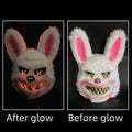 Máscara con brillo LED para Halloween, accesorios de terror, conejo sangriento y oso, simulan la piel, divertido disfraz de Cosplay, decoración de fiesta