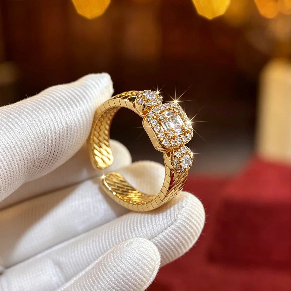 Anillos Ajustables ZAKOL de Lujo con Circonitas Geométricas Cuadradas Micropavimentadas, Joyería Deslumbrante para Bodas y Fiestas