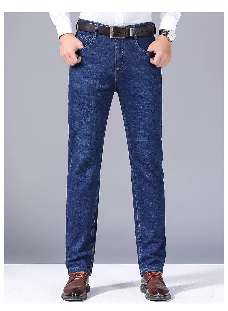 Pantalones Vaqueros Rectos para Hombre, Ajustados Elásticos, Negocios