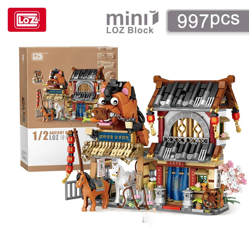 LOZ Estación de Carretera Antigua, Bloques de Construcción Plegables DIY, Modelo de Ensamblaje de Partículas Pequeñas, Adorno, Juguetes Antiestrés para Adultos, Regalos