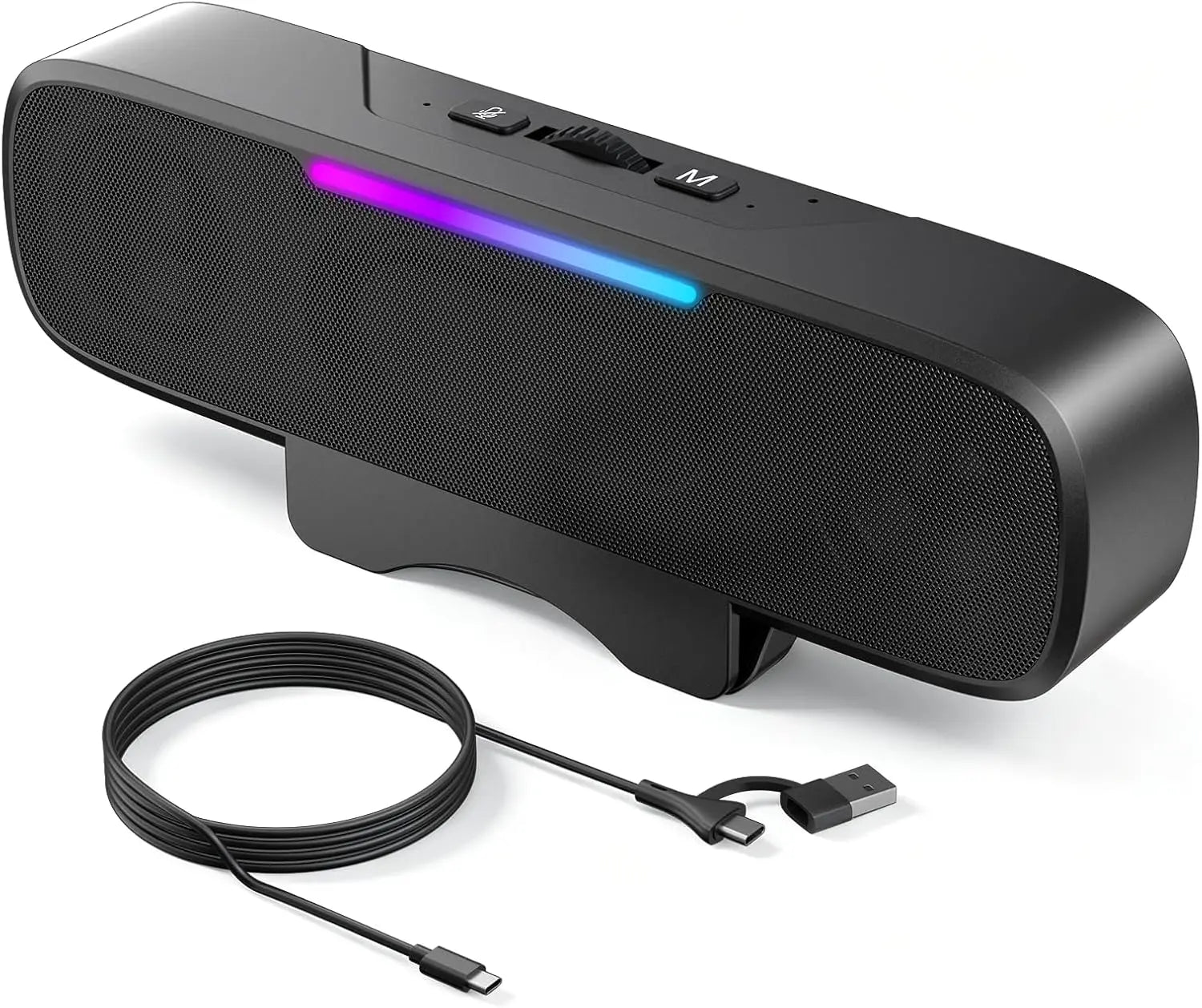 Barra de Sonido USB y Bluetooth para PC, Alimentada por USB con Altavoz y Bluetooth para Conexión a Teléfonos Inteligentes, Se Fija a Monitores
