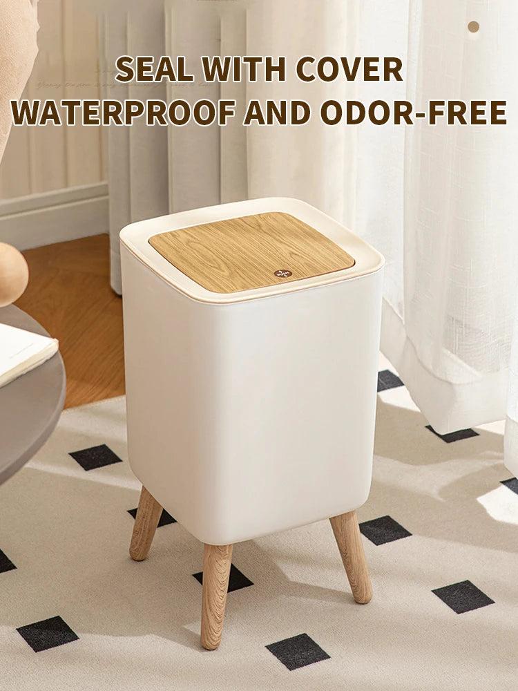 Cubo de basura tipo presión con imitación de madera para dormitorio, baño y sala