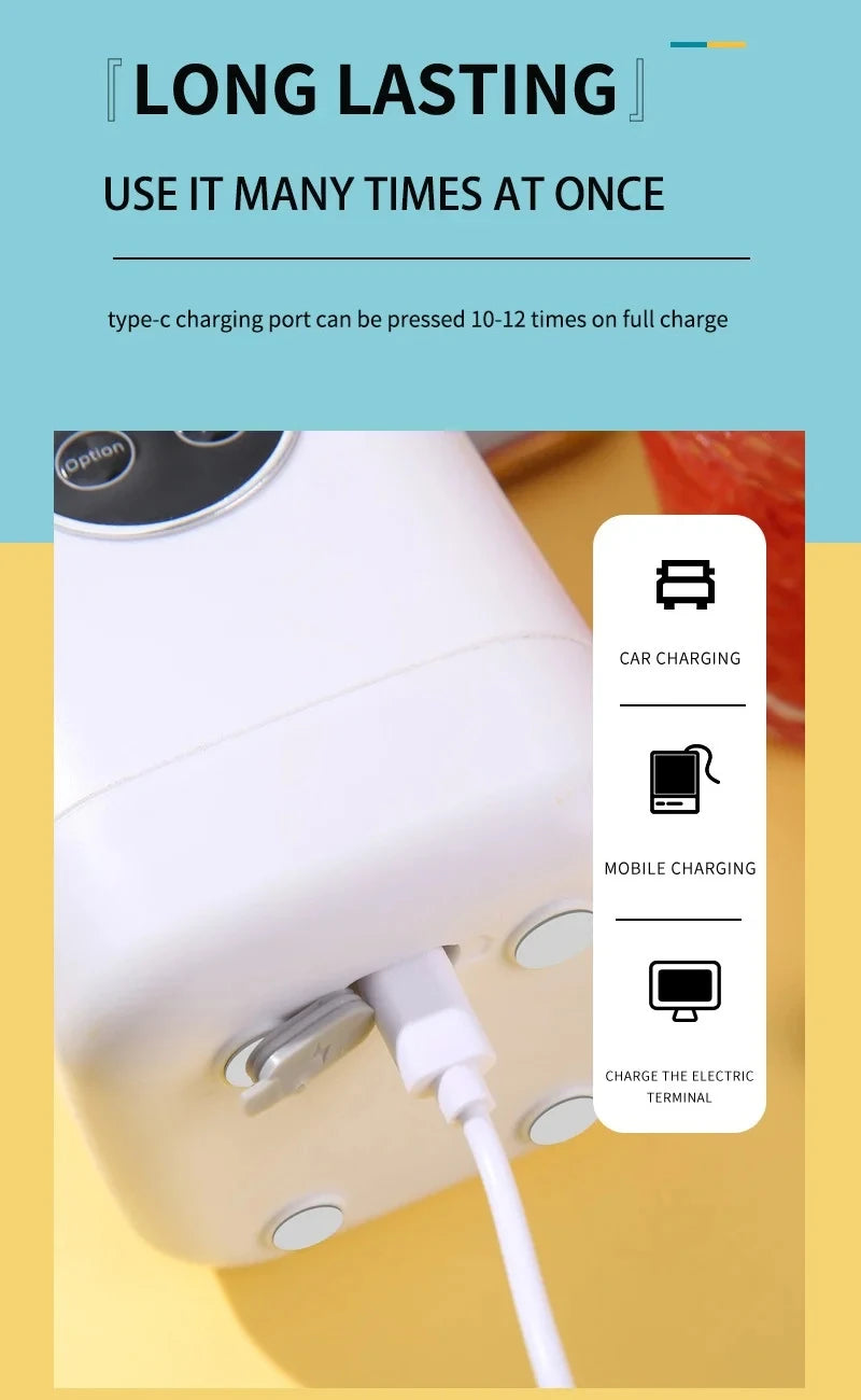 Exprimidor Portátil Recargable USB con 12 Cuchillas para Hielo