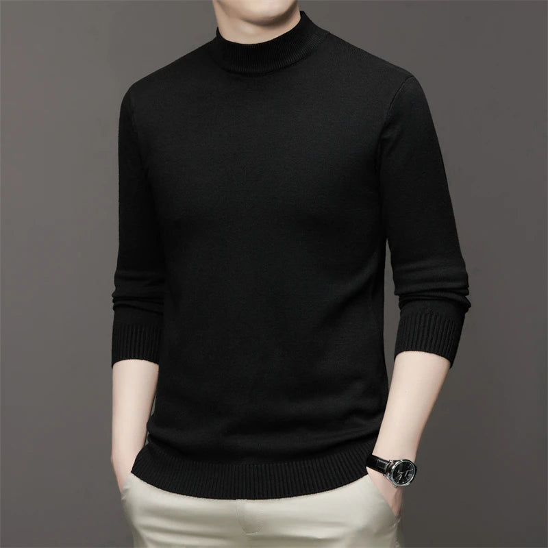 Suéter de color sólido de manga larga con cuello medio alto para hombre de 7 colores Top suave, cálido y cómodo con base