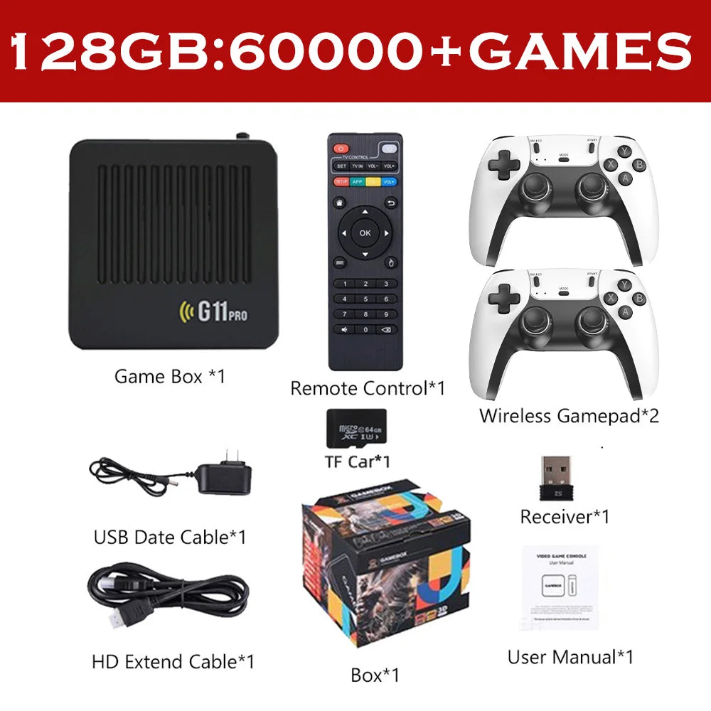 Reproductor multimedia y de juegos portátil G11 PRO 2 en 1 con pantalla 4K HD, chip de rendimiento estable, gran cantidad de juegos clásicos y casuales preinstalados y mandos inalámbricos; ideal para reuniones familiar