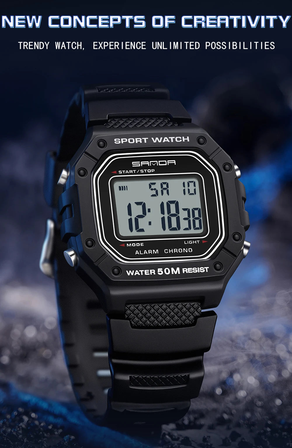 SANDA 2156 reloj de moda para hombre, relojes deportivos militares resistentes al agua, relojes de pulsera digitales Led con esfera grande del ejército, cronómetros para hombre