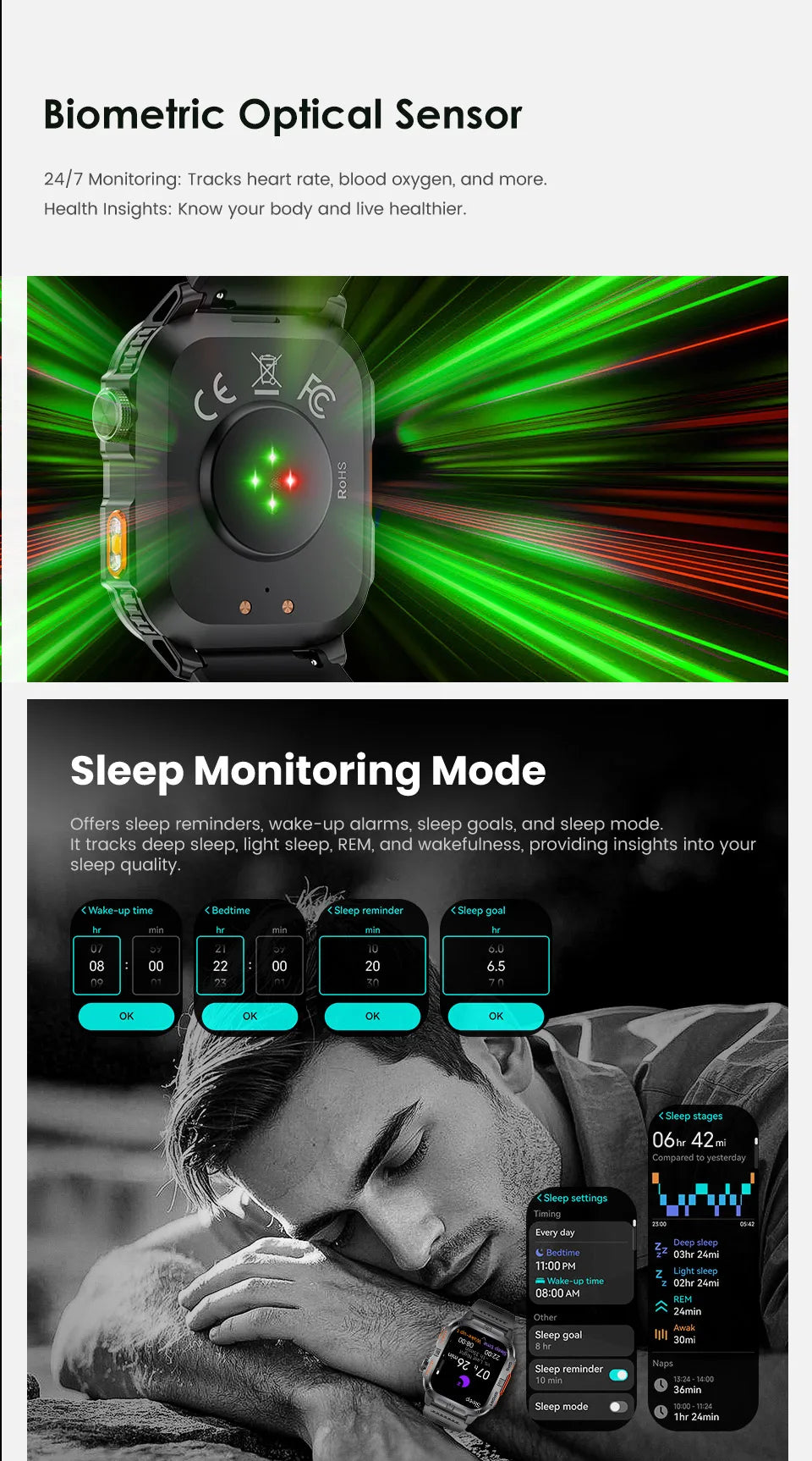 Reloj Inteligente Militar con GPS, LED, Brújula e IP68