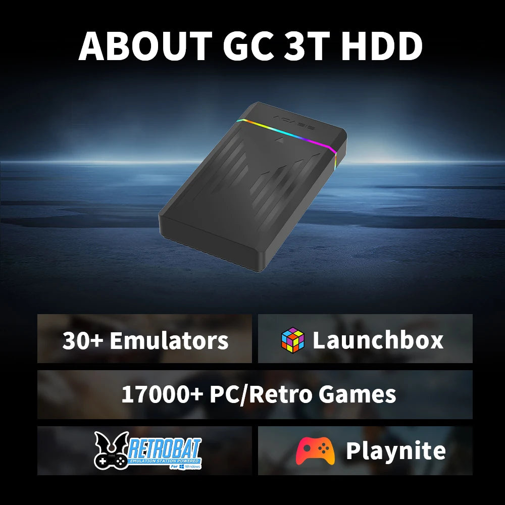 Disco Duro para Juegos de 3 TB con Más de 17000 Juegos, Launchbox, Playnite y Retrobat para PS4/PS3/PS2/Switch/Wii/Wiiu/N64 para PC/Laptop con Windows