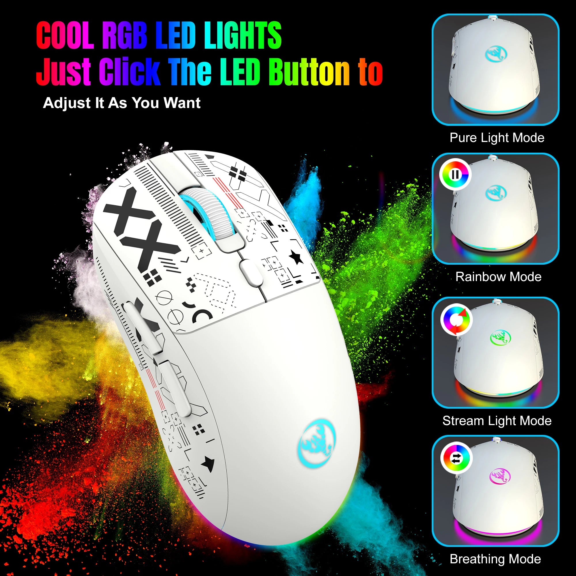 HXSJ-60% Juego de teclado y ratón retroiluminado RGB, teclado con cable de 61 teclas, ratón inalámbrico óptico para juegos de 3 modos para ordenador portátil y PC