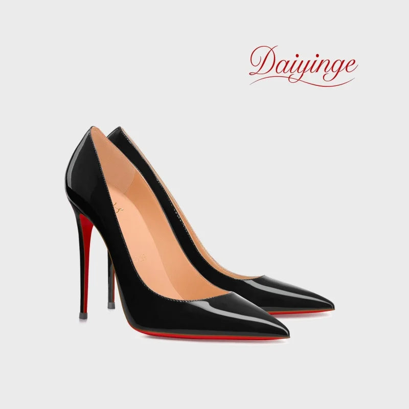 Stilettos de Mujer Charol Suela Roja Punta Fina Tacón Alto