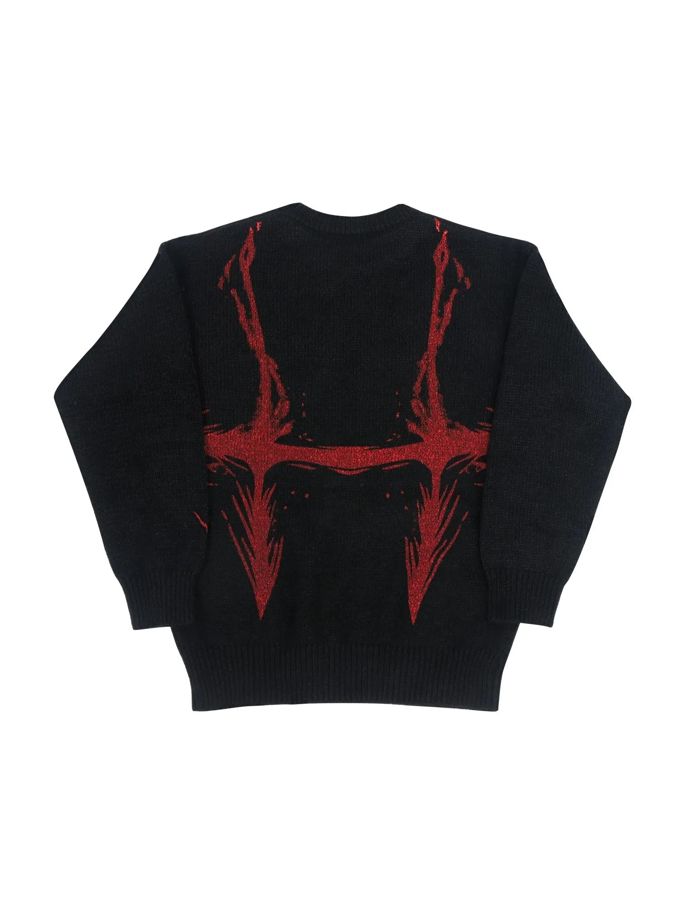 Suéter de punto con gráfico rojo y negro para hombre, cuello redondo, informal, de gran tamaño, manga larga, ropa de calle