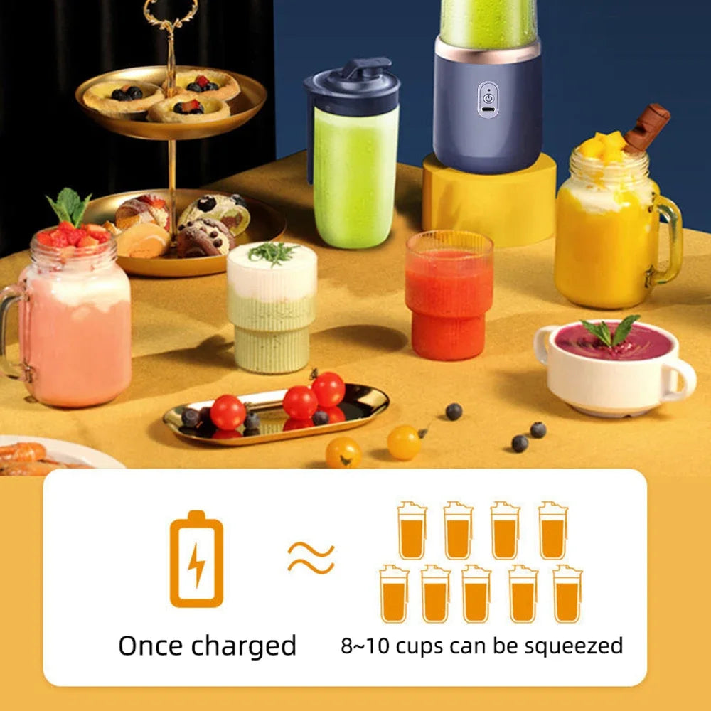 Exprimidor Portátil USB con 6 Cuchillas y 2 Vasos para Viaje