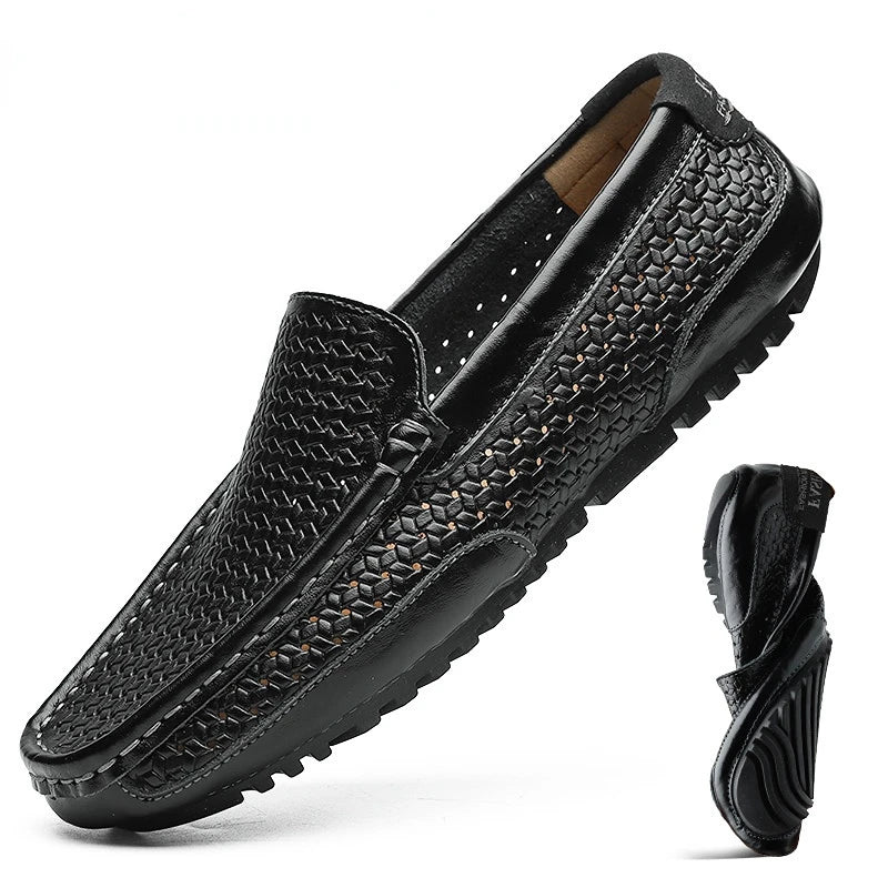 Zapatos Negros para Hombre 2026, Mocasines Casuales de Cuero Genuino, Marca de Lujo Italiana, Transpirables, Estilo Náutico