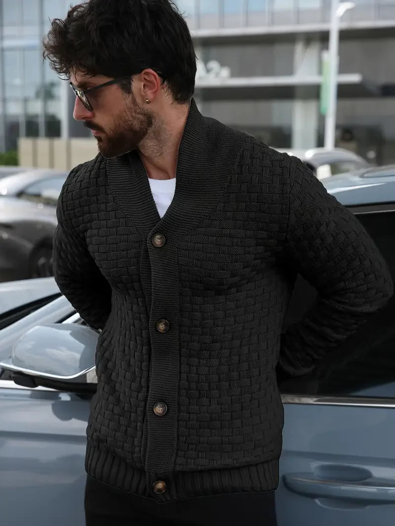 Cárdigan de otoño e invierno para hombre, suéteres cálidos de punto con frente abierto, jersey de manga larga con cuello en V en color sólido para hombre