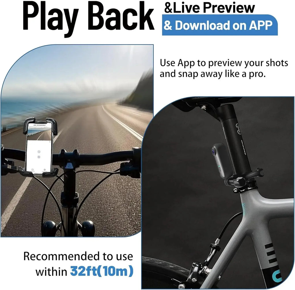 Cámara de acción 4K para bicicleta y moto con WiFi y accesorios de montaje