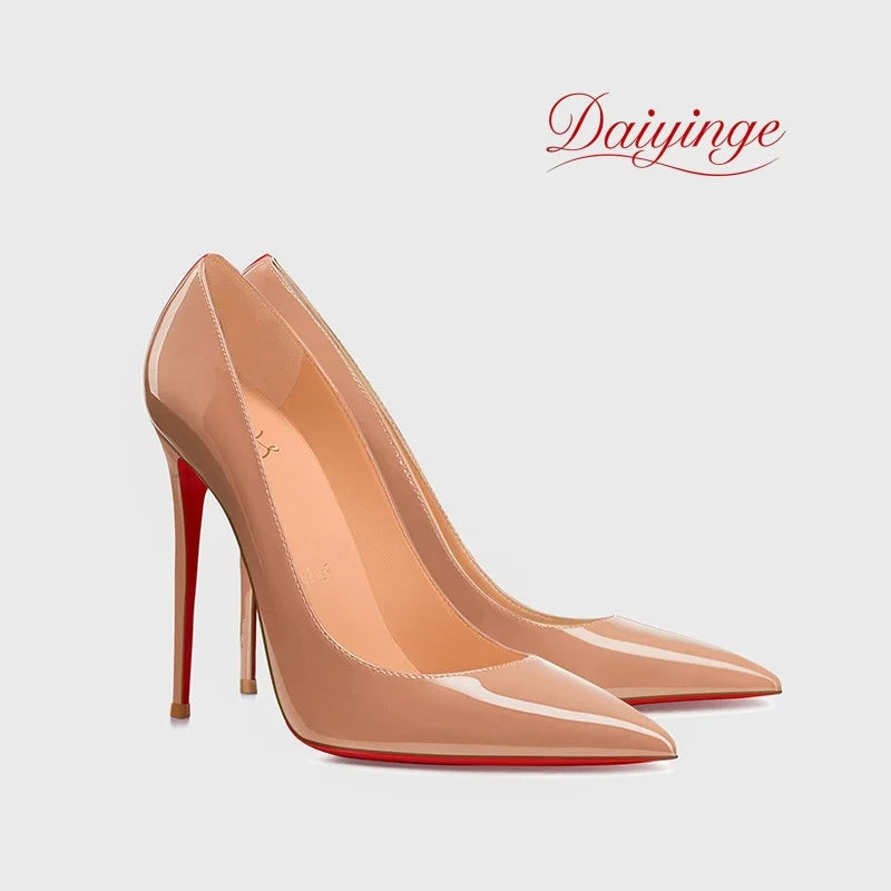 Stilettos de Mujer Charol Suela Roja Punta Fina Tacón Alto