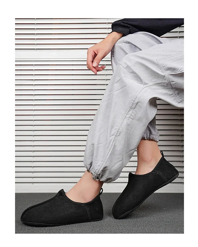 YRZL zapatos de algodón de invierno para hombre, zapatillas ligeras sin cordones cálidas, mocasines de algodón de felpa para dormitorio y hogar, zapatos cálidos de invierno Unisex