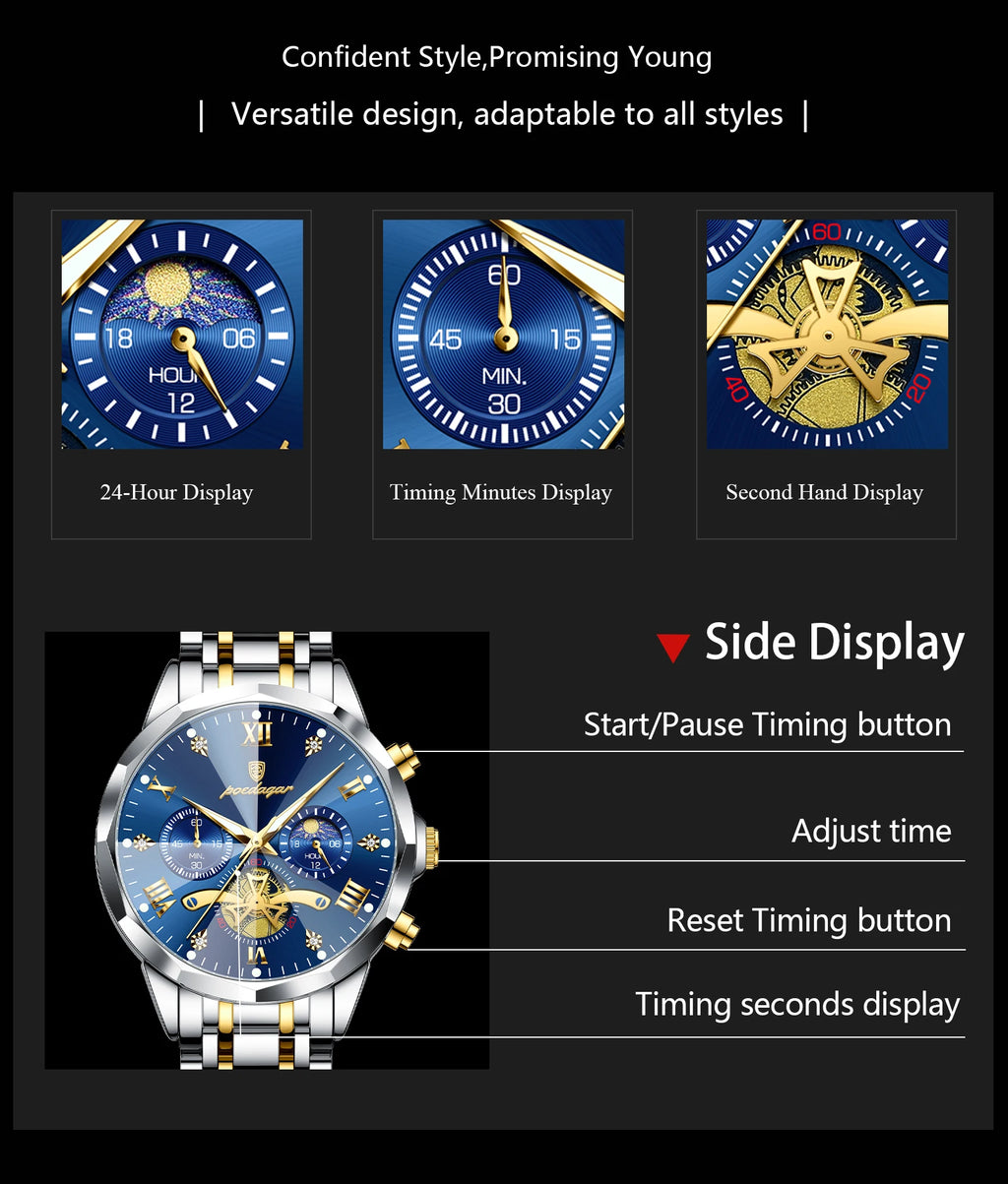 Reloj POEDAGAR de Lujo Cuarzo Acero Inoxidable