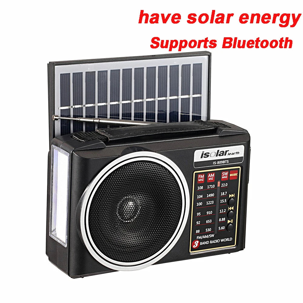Radio portátil FM/AM/SW solar de emergencia con altavoz Bluetooth