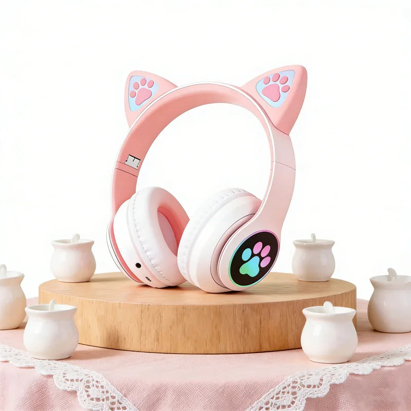 Auriculares Inalámbricos Gamer con Orejas de Gato RGB y Micrófono