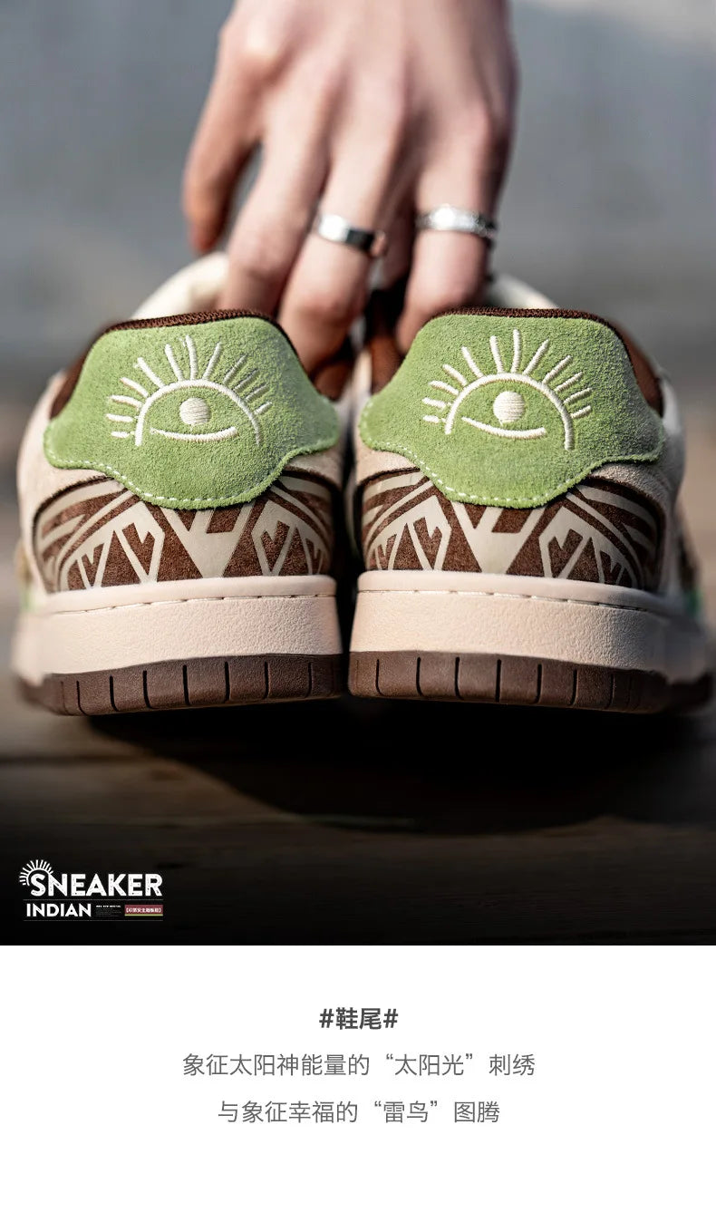 Zapatillas de Skate para Hombre de Alta Calidad, Estilo Retro, Suela Gruesa, Casuales, Versátiles, con Diseño Totem Indio