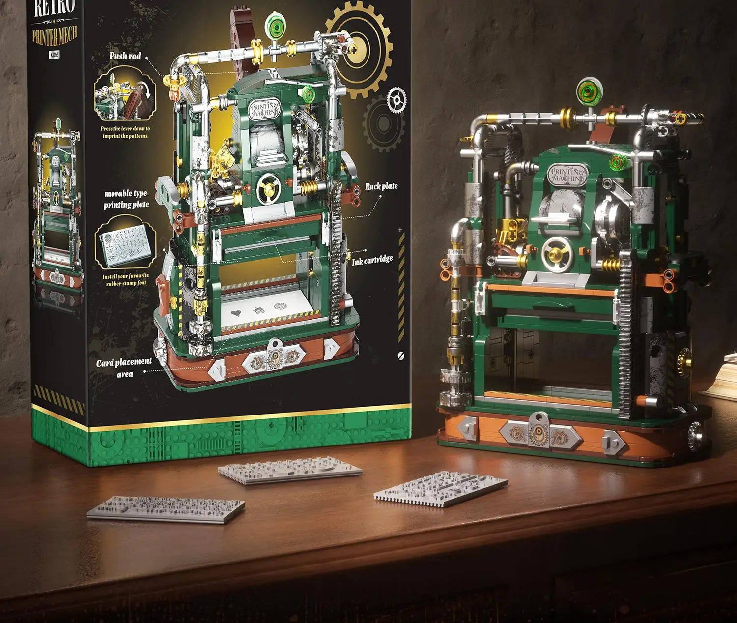 Juego de Bloques de Construcción JAKI Retro con Diseño de Prensa de Impresión, Simulación de Prensa de Impresión, Decoración para el Hogar, Juguete de Ensamblaje DIY, Regalo de Cumpleaños