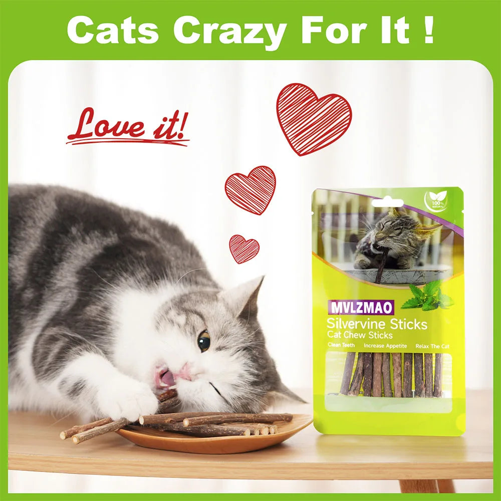 Silvervine palos para gatos, 10 Uds. De juguetes para gatitos, juguetes con hierba gatera, juguetes para masticar, palo de madera, juguetes para la dentición del gatito adecuados para gatos