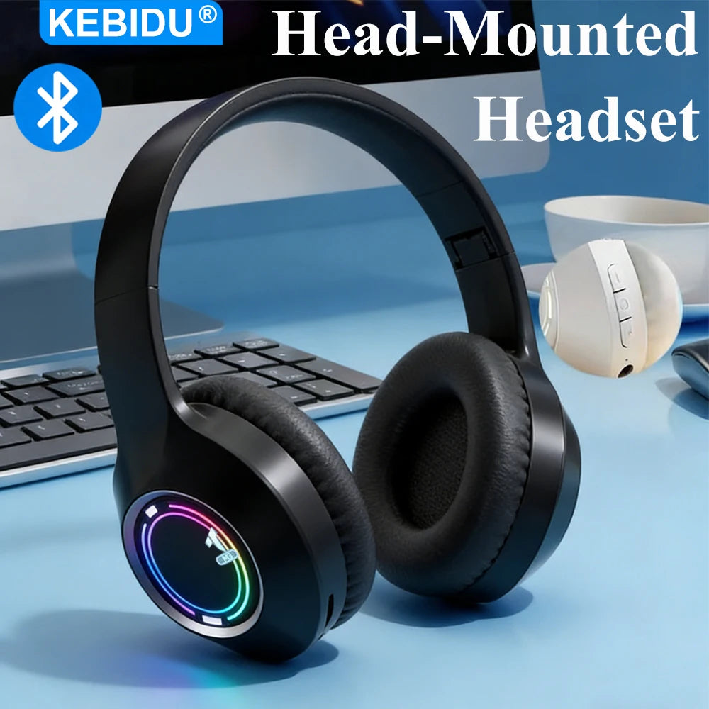 KEBIDU Auriculares Gaming RGB Bluetooth Plegables