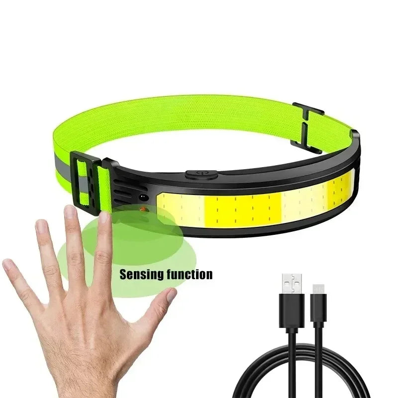 Linterna Frontal LED COB Recargable USB-C con Sensor, Impermeable