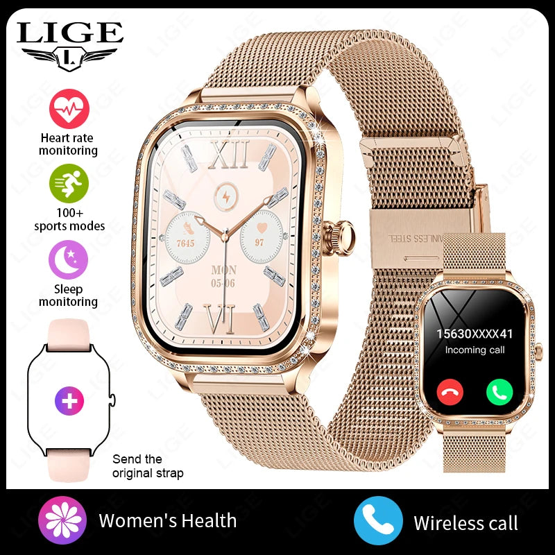 Smartwatch para mujer con pantalla curva HD 1.75 pulgadas y llamadas Bluetooth