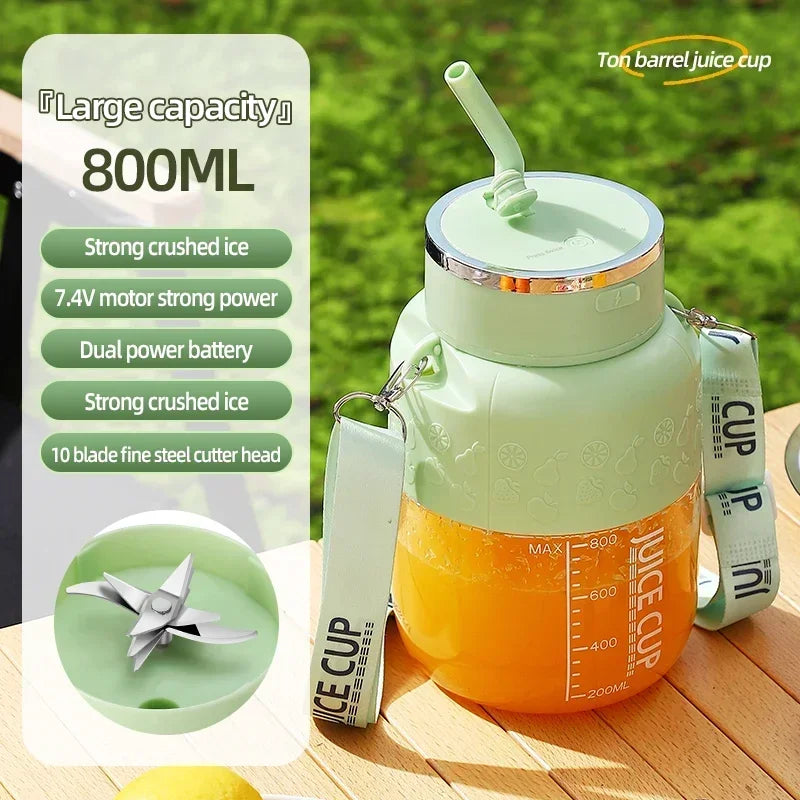 Exprimidor Portátil Eléctrico 800ml — 10 Cuchillas de Acero Inoxidable