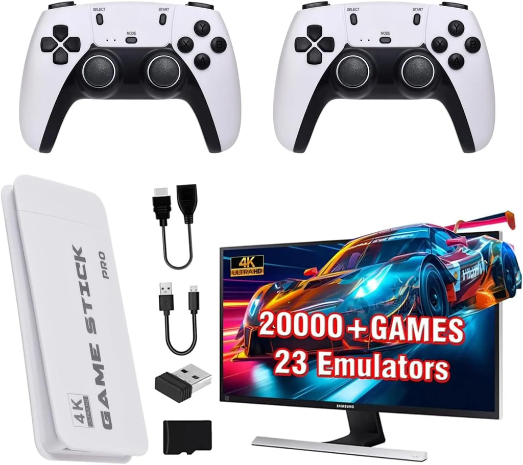 Consola de Videojuegos Retro 4K HDMI – Más de 20,000 Juegos Clásicos, Plug&Play, Consola de TV Nostalgia con Dos Controles Inalámbricos de 2.4G para Niños y Adultos