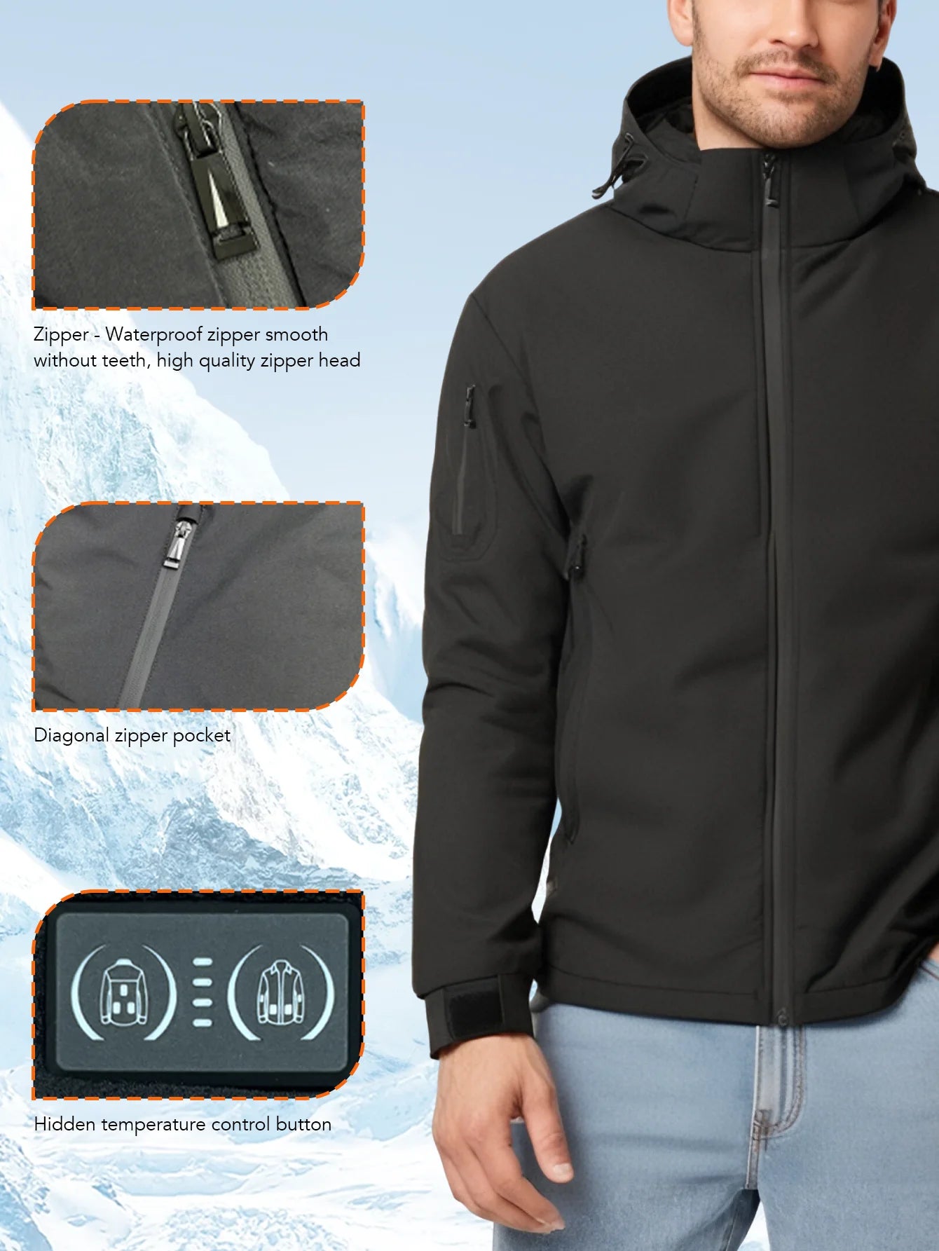Chaqueta Calefactora con Capucha para Hombre | Calefacción USB 8 Zonas